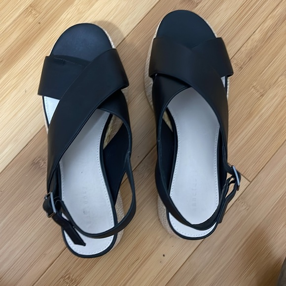 NWOT Sanctuary vegan leather black and straw color platform sandals - Picture 4 of 5